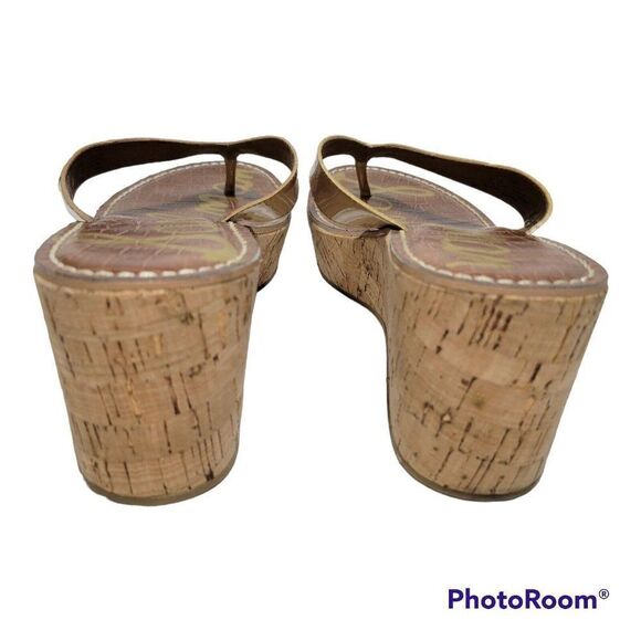 Sam Edelman Wedge Sandals Womens Size 9.5 M Romy Patent Leather Tan Flip Flop - Picture 5 of 12